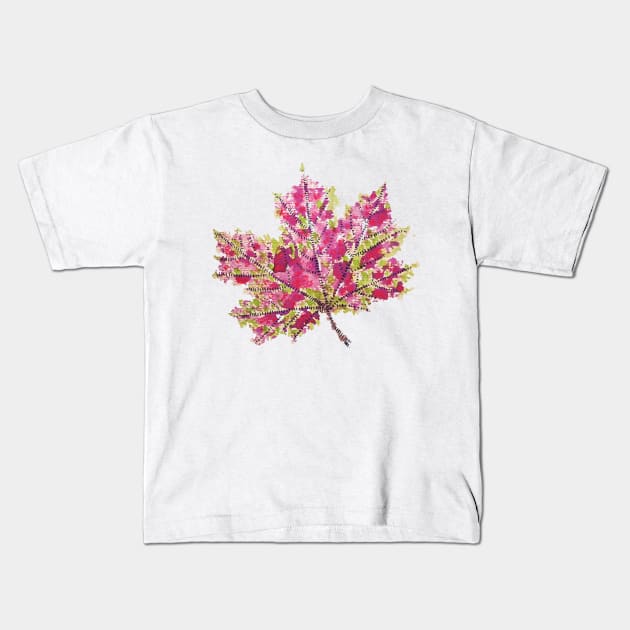 Abstract Colorful Watercolor Autumn Leaf Kids T-Shirt by Boriana Giormova